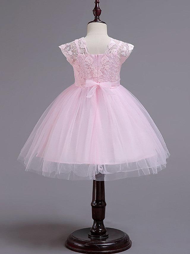Short Princess Lace Flower Girl Dress Square Neck Wedding Pageant