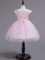 Short Princess Lace Flower Girl Dress Square Neck Wedding Pageant