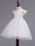 Short Princess Lace Flower Girl Dress Square Neck Wedding Pageant