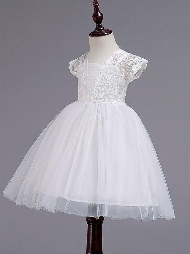 Short Princess Lace Flower Girl Dress Square Neck Wedding Pageant