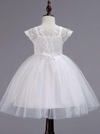 Short Princess Lace Flower Girl Dress Square Neck Wedding Pageant