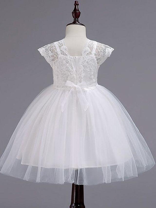 Short Princess Lace Flower Girl Dress Square Neck Wedding Pageant