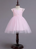 Short Princess Lace Flower Girl Dress Square Neck Wedding Pageant