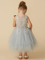 Elegant Lace Sleeveless Princess Pageant Flower Girl Tea Length Dress