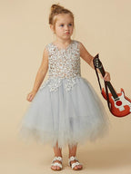 Elegant Lace Sleeveless Princess Pageant Flower Girl Tea Length Dress