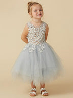 Elegant Lace Sleeveless Princess Pageant Flower Girl Tea Length Dress