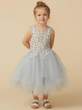 Elegant Lace Sleeveless Princess Pageant Flower Girl Tea Length Dress