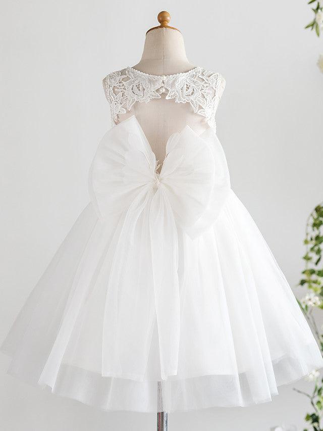 Backless Sleeveless Lace Tulle Flower Girl Dress Appliques