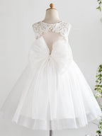 Backless Sleeveless Lace Tulle Flower Girl Dress Appliques