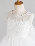 Backless Sleeveless Lace Tulle Flower Girl Dress Appliques