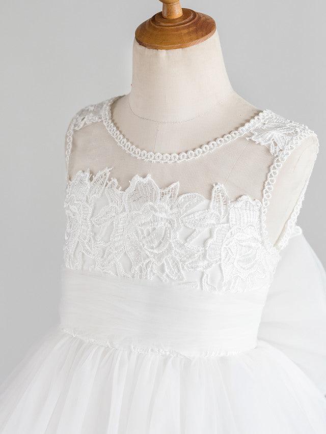 Backless Sleeveless Lace Tulle Flower Girl Dress Appliques