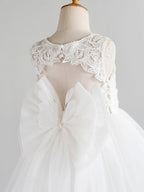 Backless Sleeveless Lace Tulle Flower Girl Dress Appliques