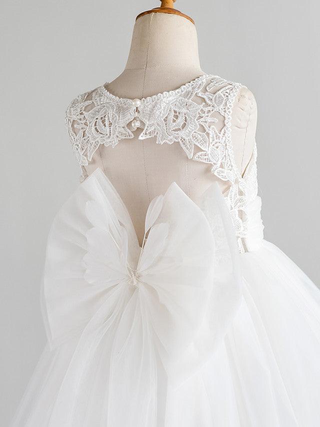 Backless Sleeveless Lace Tulle Flower Girl Dress Appliques
