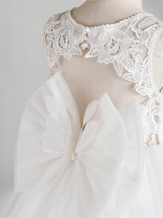 Backless Sleeveless Lace Tulle Flower Girl Dress Appliques