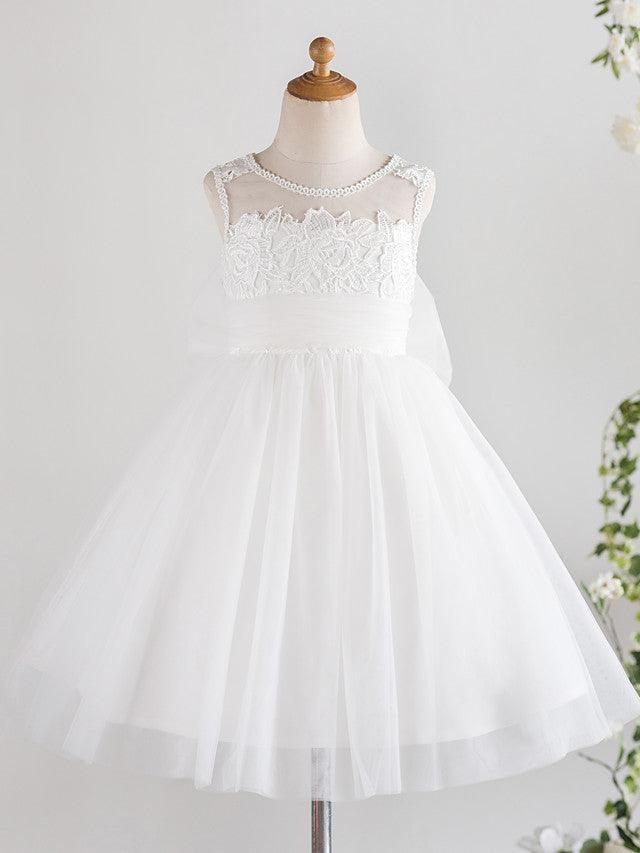 Backless Sleeveless Lace Tulle Flower Girl Dress Appliques
