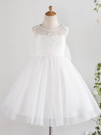 Backless Sleeveless Lace Tulle Flower Girl Dress Appliques