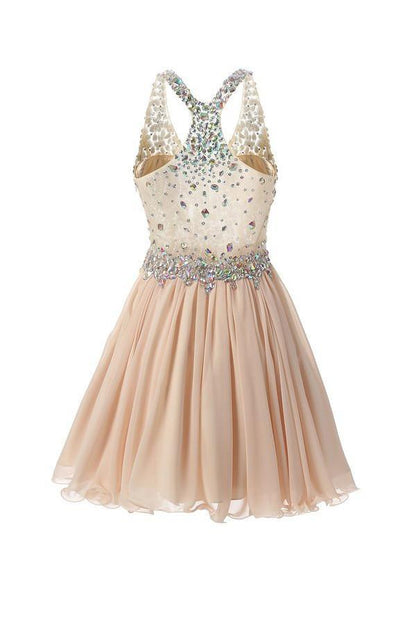 Kurz/Mini Neckholder A-Linie/Princess-Linie Homecoming Kleider Perlen