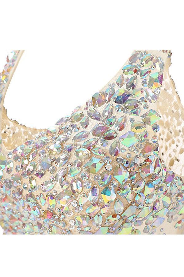 Robe courte/mini à col halter, coupe princesse, pour retour à la maison, ornée de perles