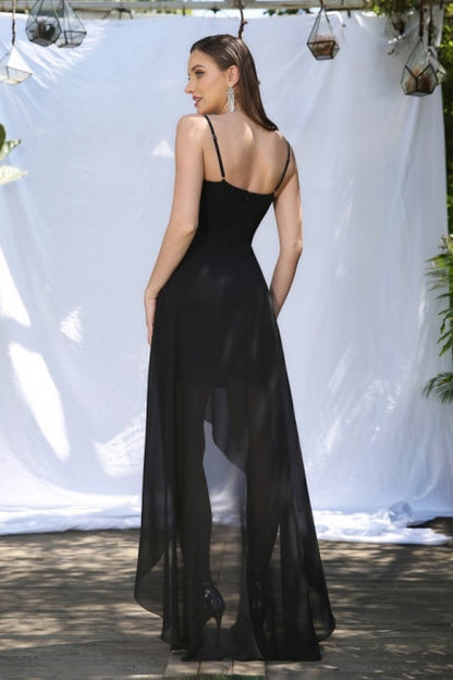 Vestidos de fiesta negros sencillos con tirantes finos, sin mangas y corte A