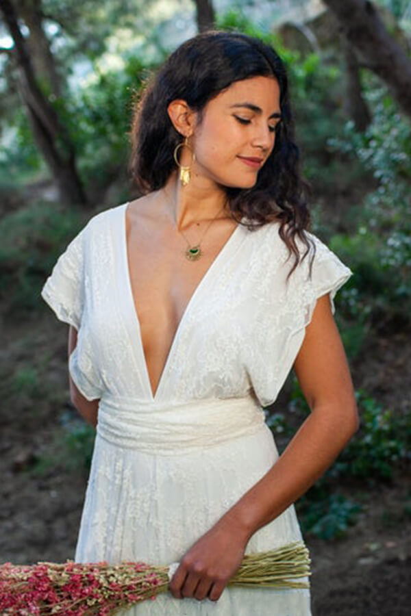 Simple Long A-line Open Back Sleeveless V-neck Lace Wedding Dress