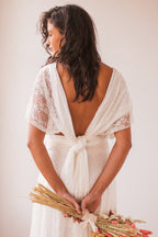 Simple Long A-line Open Back Sleeveless V-neck Lace Wedding Dress