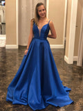 Simple Long A-line Sweetheart Satin Backless Formal Graduation Prom Dresses