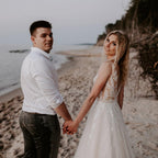 Simple Long A-line V-neck Open Back Tulle Lace Wedding Dress