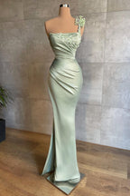 Simple Long Mermaid One Shoulder Satin Prom Dress