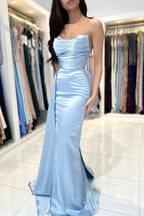 Semplici Abiti da Sera Senza Maniche a Coda di Sirena Lunghi Abiti da Ballo Blu