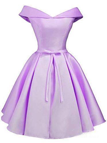 Simple Off the Shoulder Blush Homecoming Dresses Satin Graduation Dress