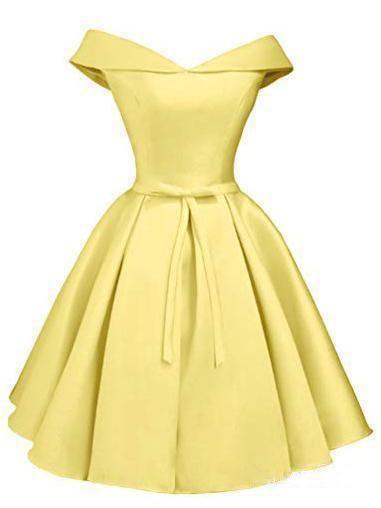 Simple Off the Shoulder Blush Homecoming Dresses Satin Graduation Dress