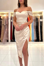 Simple Short Off-the-shoulder Sleeveless Cocktail Dresses With Slit