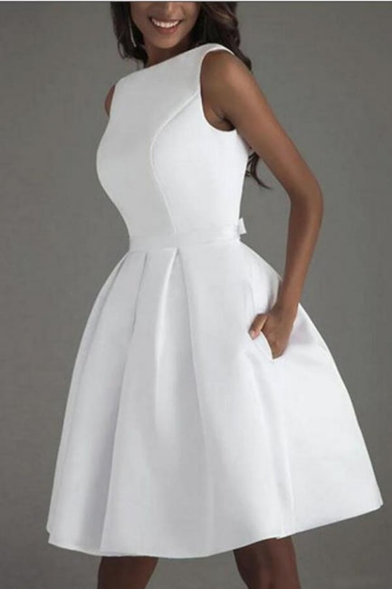 Simple Short White Sleeveless Backless Wedding Dresses