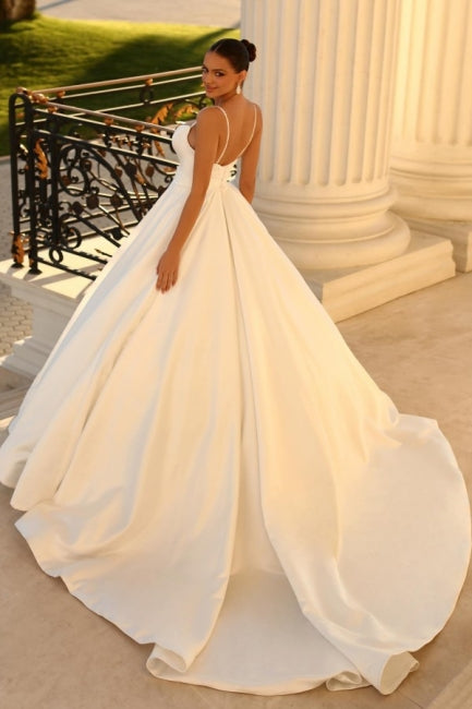 Satin Spaghetti Strap Ball Gown Wedding Dress With Classic Silhouette