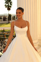 Satin Spaghetti Strap Ball Gown Wedding Dress With Classic Silhouette