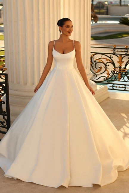 Satin Spaghetti Strap Ball Gown Wedding Dress With Classic Silhouette