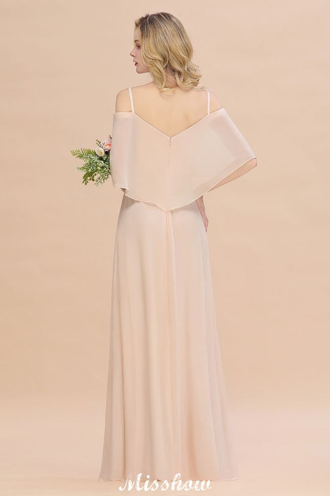 Vestidos de Damas de Honra com Alças Finas e Camadas | Vestidos de Noite Longos em Linha A com Fenda Lateral e Sem Mangas