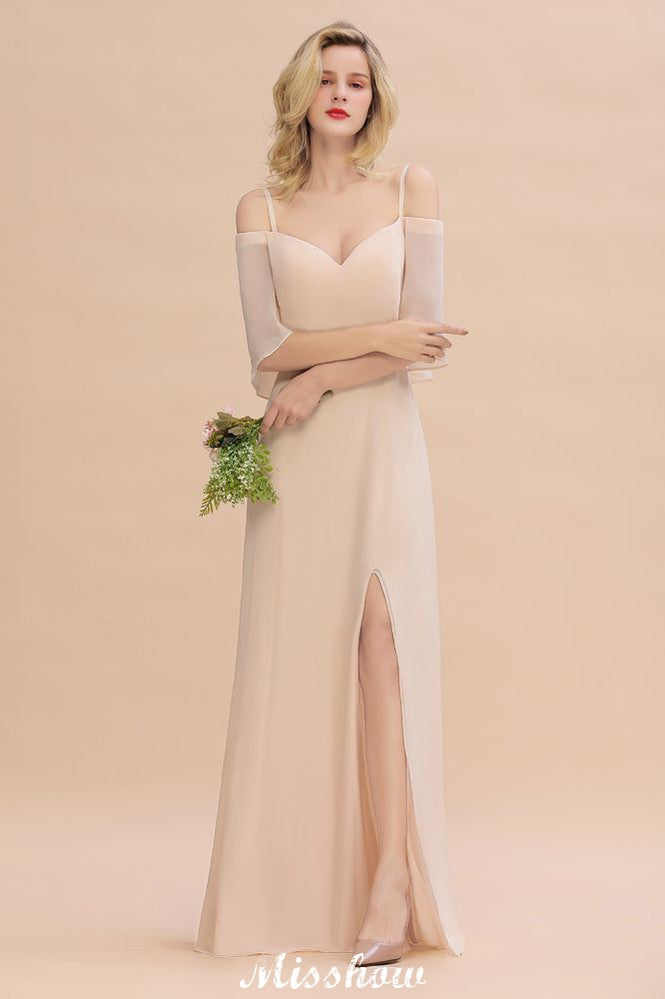 Vestidos de Damas de Honra com Alças Finas e Camadas | Vestidos de Noite Longos em Linha A com Fenda Lateral e Sem Mangas