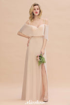 Vestidos de Damas de Honra com Alças Finas e Camadas | Vestidos de Noite Longos em Linha A com Fenda Lateral e Sem Mangas