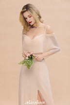 Vestidos de Damas de Honra com Alças Finas e Camadas | Vestidos de Noite Longos em Linha A com Fenda Lateral e Sem Mangas