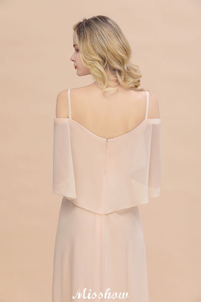 Vestidos de Damas de Honra com Alças Finas e Camadas | Vestidos de Noite Longos em Linha A com Fenda Lateral e Sem Mangas