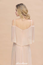 Vestidos de Damas de Honra com Alças Finas e Camadas | Vestidos de Noite Longos em Linha A com Fenda Lateral e Sem Mangas