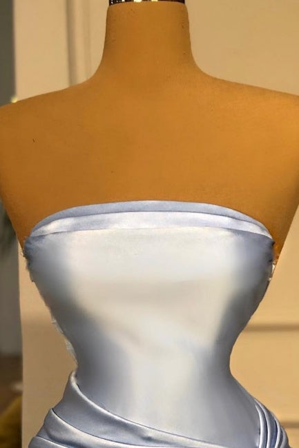 Vestidos de Noite Longos Azul com Corte Sereia e Sem Alças Simples