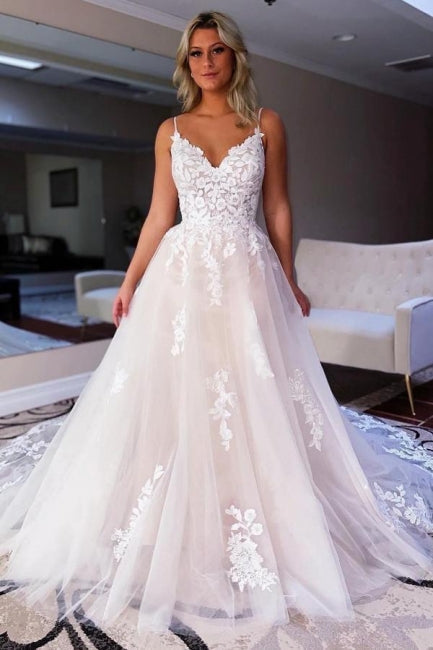Robes de mariée simples en dentelle, dos nu, coupe évasée en forme de cœur