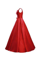 Vestido de baile vermelho simples com decote em V, laço e renda, vestido de dama de honor BD028