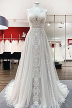 Sleeveless White Tulle Lace Ruffles Aline Backless Wedding Dress Floor Length