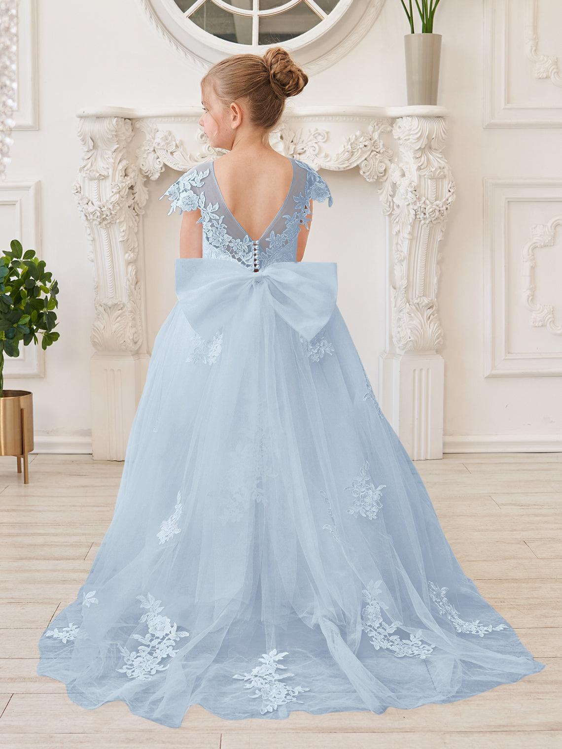 Ivory Lace Tulle First Communion Flower Girl Dress With Detachable Train