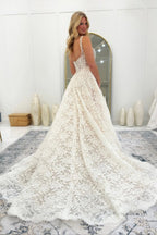 Ivory A Line Sleeveless Lace Wedding Dress With Square Neckline And Appliques