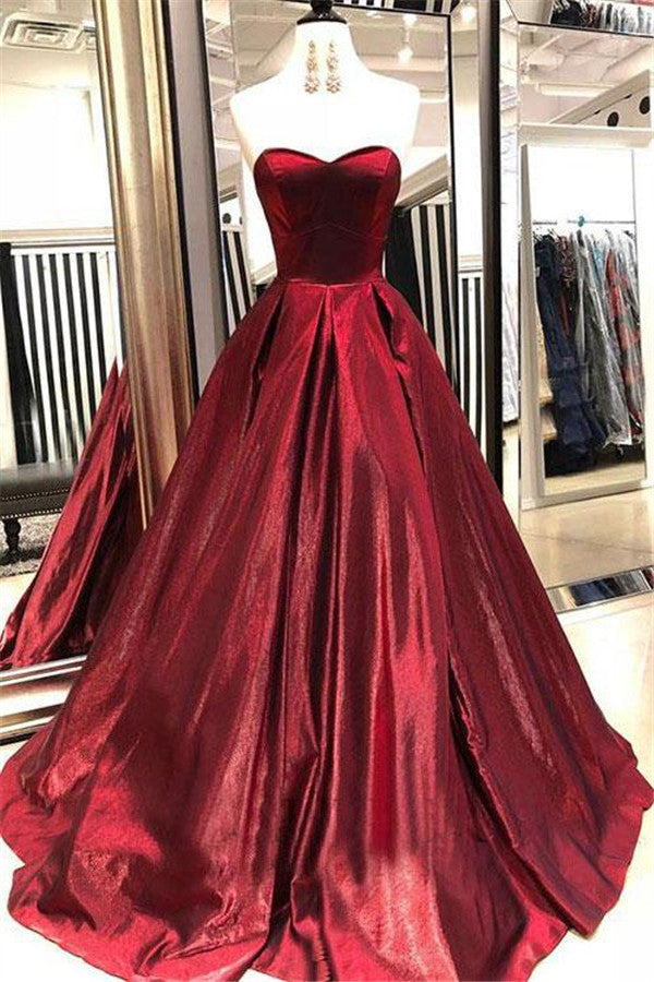 Sleek Long A-line Sweetheart Sleeveless Burgundy Prom Dress