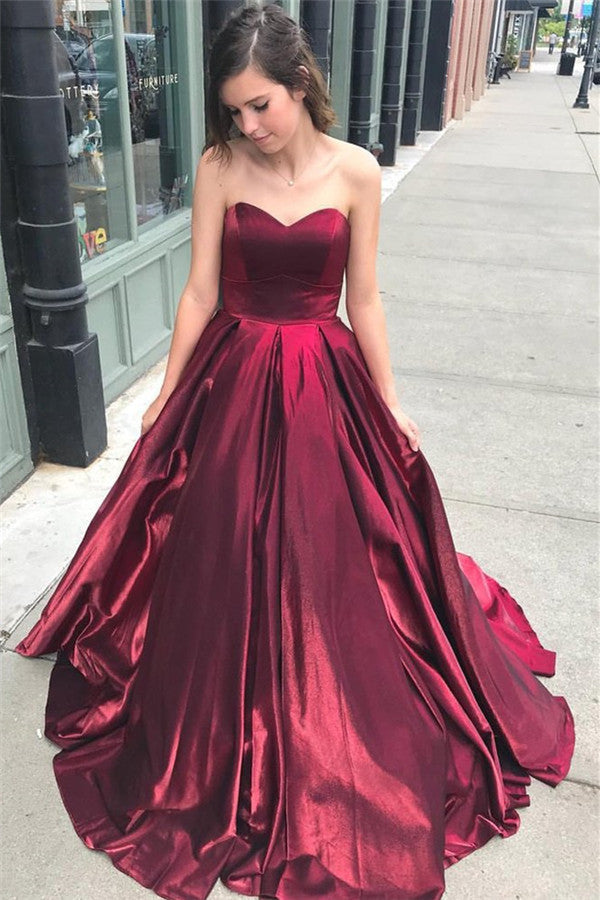 Sleek Long A-line Sweetheart Sleeveless Burgundy Prom Dress